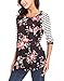 KISSOURBABY Women Casual Striped Floral Print Tops 3 4 Sleeve Round Neck Blouse Shirt(Color 1,US 12-14)