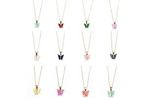 yansport Butterfly Pendant Necklace Set, 4/8/12 PCS Acrylic Butterfly Chain Necklace, Cute Jewelry Gift for Woman and Girl (12PC Necklace Set)