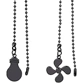 lasuroa 2pcs Ceiling Fan Pull Chain Extension, 14in Black String Chain Extension with Fan & Bulb Pendants Decorative Accessor