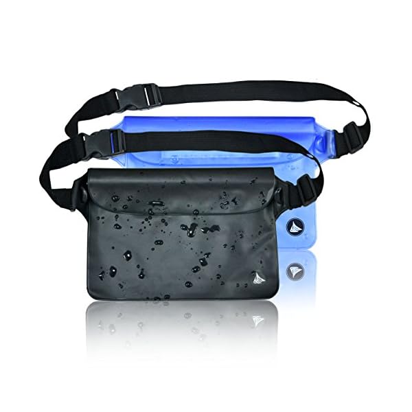 Aquamare-Waterproof-Pouch-Dry-Bag-Case-with-WaistShoulder-Strap-Fanny-Pack-2-Pack-Blue-and-Black-Color
