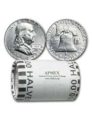 Coins: 1948 - 1963 90% Silver Franklin Halves $10 20-Coin Roll AU Silver About Uncirculated