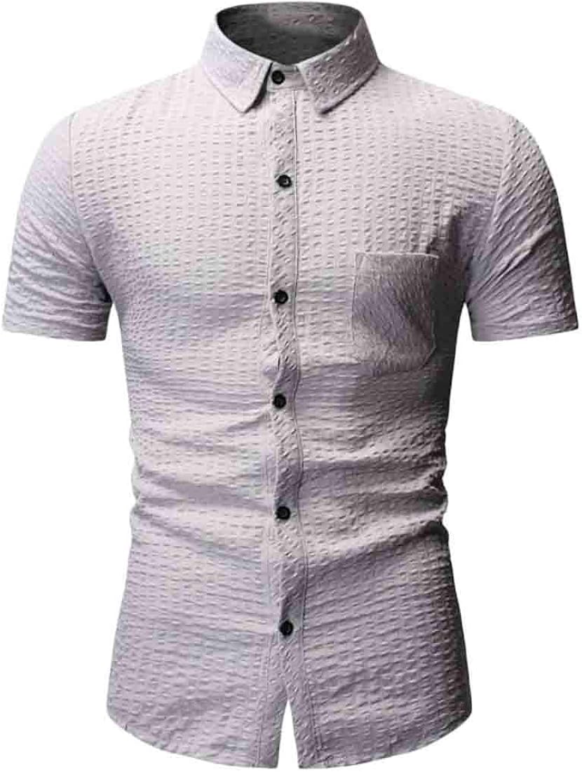 Gocgt Men Short Sleeve Beach Shirts Button Down Tees Plain Summer