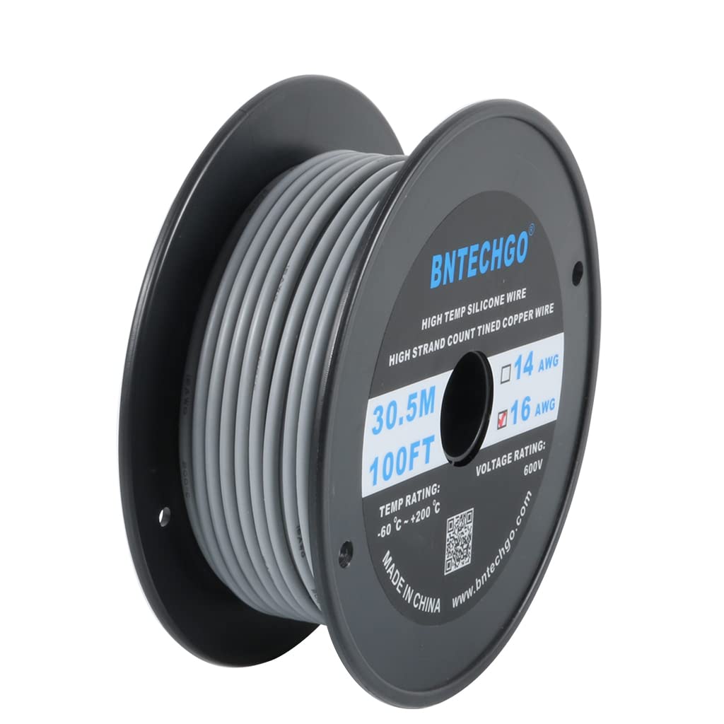 BNTECHGO 16 Gauge Silicone wire spool 100 ft Gray