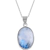 Moonstone Jewelry For Women in 925 Sterling Silver Chain 20 inch Gemstone Bezel Crystal Pendant Necklace, June Birthstone, Chakra Healing Stones