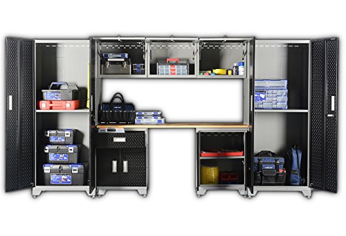 Frontier GARAGE STORAGE CABINETS LOCKERS SHELVES - Most popular new design in 2018, total 8 Piece 24 Gauge thickness, rubber wood qualified,life limited warranty, (Gray frame with White door) - Thumbnail 3