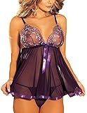 IWISHME Women Plus Size Sequin Sexy Babydoll Lingeries (2XL=US Size XL, Purple)