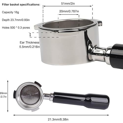 51mm Bottomless Portafilter ears Only Compatible with Delonghi