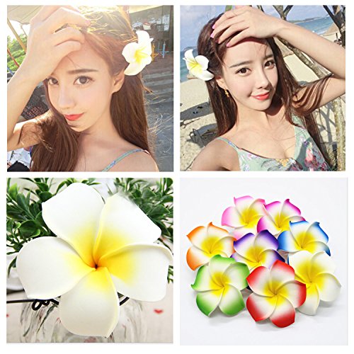 6pcs Large Size Fully Hawaiian Ruffled Flower Leis Necklace and 6pcs Egg Flower Hair Clips for Party Favor, Birthday Supplies，Wedding Decorations, Luau-themed Party, Hula-hula Beach Dance. - Thumbnail 5