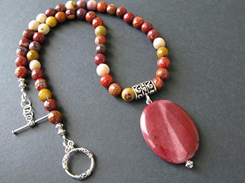 Multicolor Natural Stone Mookaite Beaded Necklace with Pendant