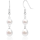 Freekiss Pearl Earrings for Women Trendy: Flat Back Stud Earrings 14K Gold Plated/925 Sterling Silver Freshwater Pearl Dangle Earrings Cute Bow Earrings Wedding Jewelry Birthday Gifts for Women Girls