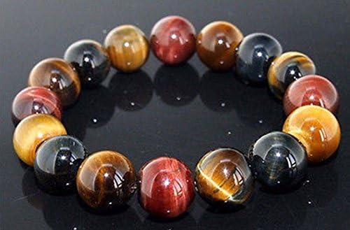 12mm Multicolor Tiger Eye Hawk Eye Beads Mala Bracelet 7.5"