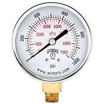 Winters PEM Series Steel Dual Scale Economical All Purpose Pressure Gauge with Brass Internals, 0-1000 psi/kpa, 2-1/2