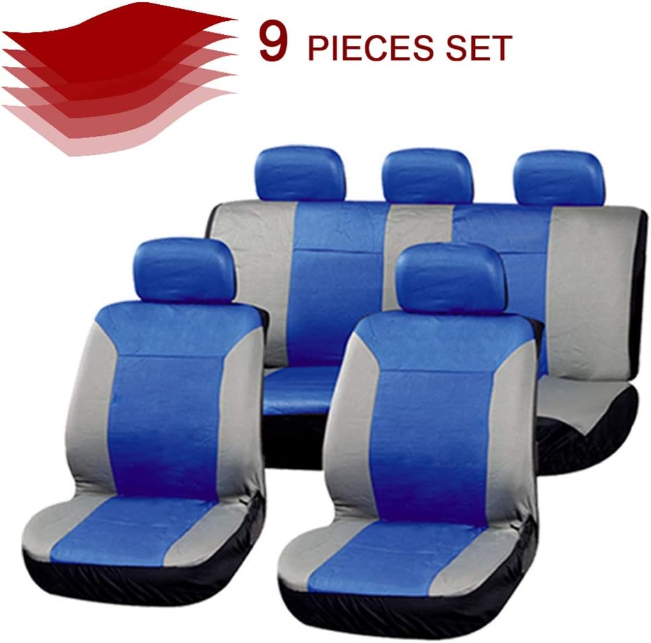 cciyu Seat Cover Universal Car Seat Cushion w/Headrest - 100% Breathable Washable Automotive Seat Covers Replacement Replacement fit for Most Cars(Blue on Gray)