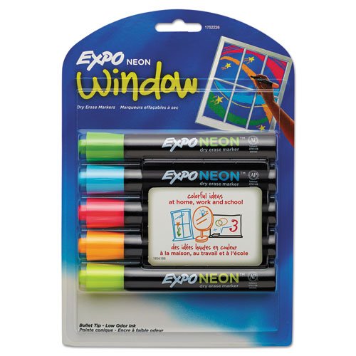 Expo - neon dry erase marker, bullet tip, assorted, 5 p…