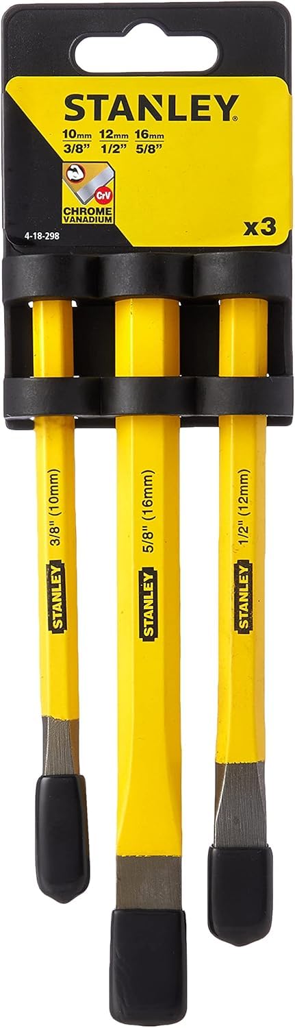 STANLEY 3 Piece Cold Chisel Set from Long Life Hardened Chrome-Vanadium Steel, 4-18-0298
