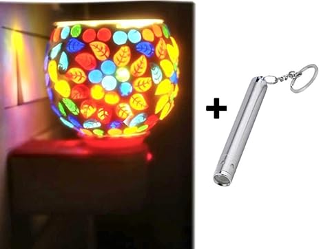 Maverick Ceramic Aroma Diffuser/Kapoor Dani Cum Night Lamp with LED Torch Keychain; Essential Oil Camphor Burner for Fragrance with Switch ON/Off Button for Heating; Design May Vary (Made in India)