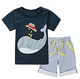 Edenpure Boy's Cotton Short Sleeve T-Shirt Elastic Waistband Casual Shorts Cute Pajama Sets