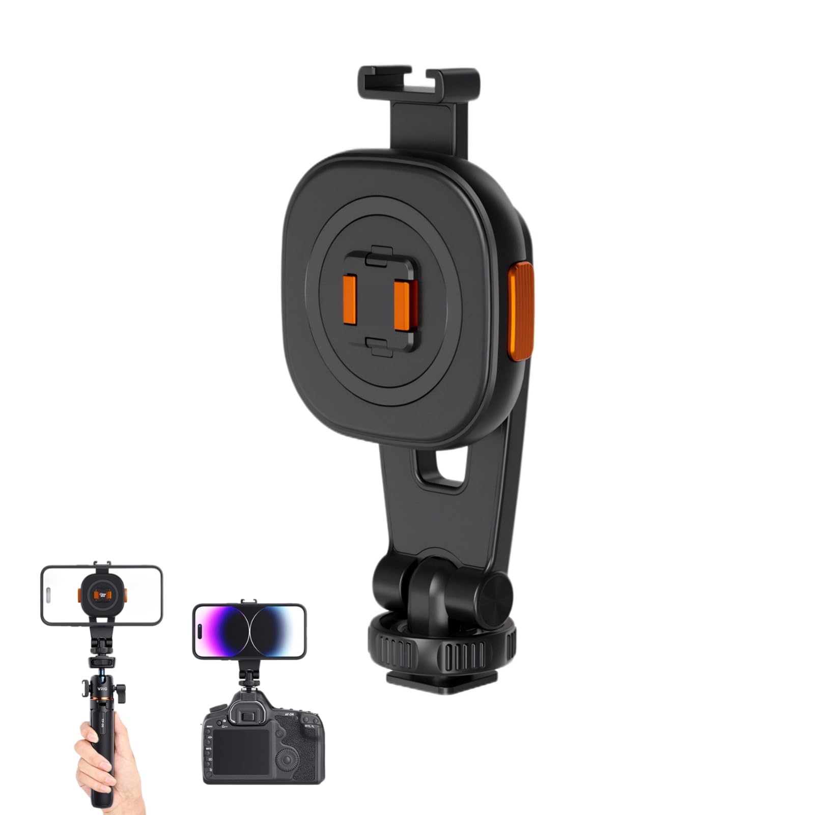 Magnetic Phone Tripod Mount for IosPhone 12 13 14 Plus Pro Max, Quick Release Tripod Adapter with Cold Shoe, Flexible Rotate Photography Live Streaming Mobile Phone Clip