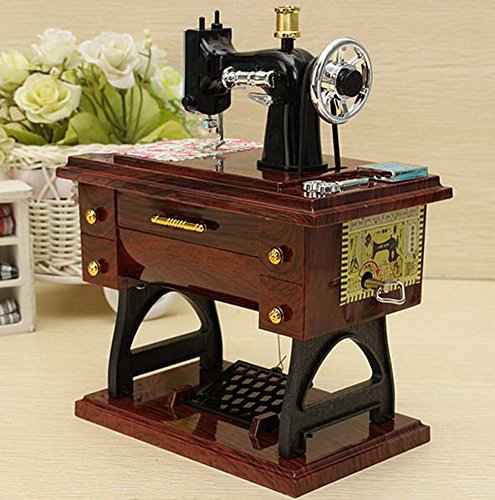 MAYMII Vintage Mini Sewing Machine Style Plastic Music Box Table Desk Decoration Toy Gift for Kid Children