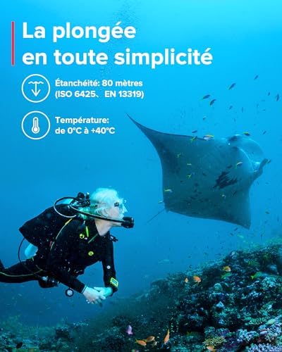 Dive EON CORE Montre de Plongée Numérique avec Écran Couleur Facile à Lire, Étanche à 80m, Ordinateur Sous-Marine avec Fonctions de Réveil, Chronomètre, Météo, Boussole, Batterie Rechargeable