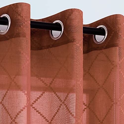Terracotta Window Curtain Panels 84 Inches Long for Bedroom Set of 2