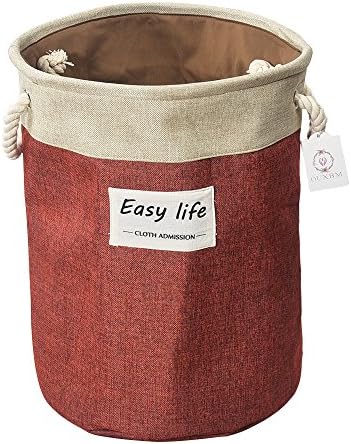 Hamper 17.7" x 13.8" Laundry Basket, Foldable Canvas Fabric Bin, Round Linen Collapsible Storage Basket for baby room, Nursery, Laundry room, Toy Organizer (Easy life- Red)