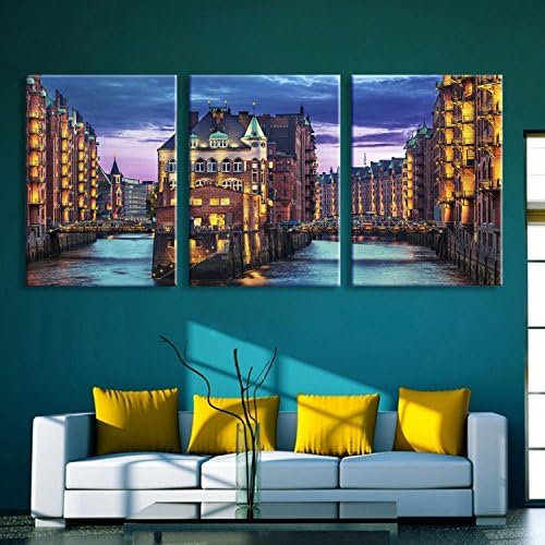 NIKUD-Set of 3 LED Stretched Frame Canvas Prints Wall Decoration Home Decor Living Rooms Offices Bedrooms Decorative LED City Canal Printing Painting,4060CM3PCS,#FP691