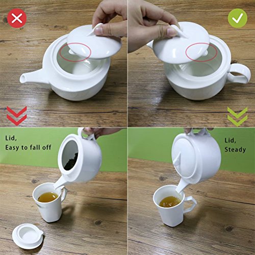 Tea Service Set, [3.4 OZ SMALL Cup], 77L Ceramic Tea Pot (22 OZ, 2.7 Cup), 4-Piece Tea Cups (3.4 OZ) and Saucers with Bamboo Display Stand - Modern Teapot, Tea Cups and Saucers Set for Home and Office - Thumbnail 7