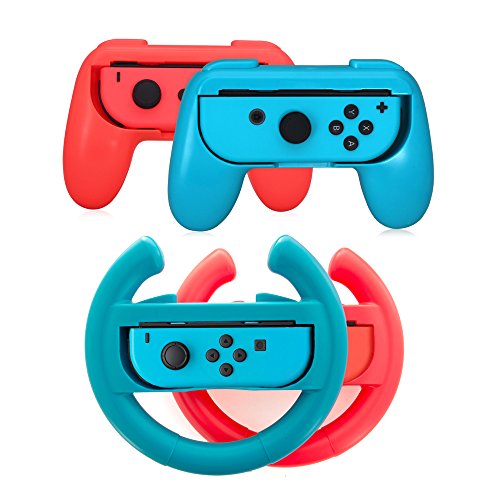 Switch Wheel, Lammcou Joy Con Racing Steering Wheel Handle Grip for Nintendo Switch Controller in Nintendo Switch Games Mario Kart 8 Deluxe,Gear.Club Unlimited, Monster Jam Crush It,GRIP -Blue&Red