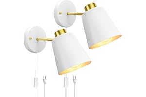 Plug in Wall Sconces 2 Pack Modern Wall Light with On/Off Switch White Wall Lamp with 5.9ft Plug in Cord Rotatable Industrial