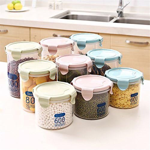 YOLALA Cereal Container Set of 3 Transparent Eco-friendly Plastic Seal Kitchen Food Storage Dispenser with Lids Green 600-1000ml