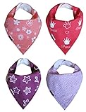 Babysta Bandana Drool Bibs for Girls with Snaps, 4-Pack Absorbent Teething Bibs