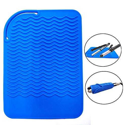 Heat Resistant Mat for Curling Irons, Hair Straightener, Flat Irons and Hair Styling Tools 9″ x 6.5″, Food Grade Silicone, Blue