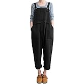 Aedvoouer Women's Linen Overalls Casual Jumpsuits Wide Leg Rompers Baggy Bib Summer Outfits with Pockets