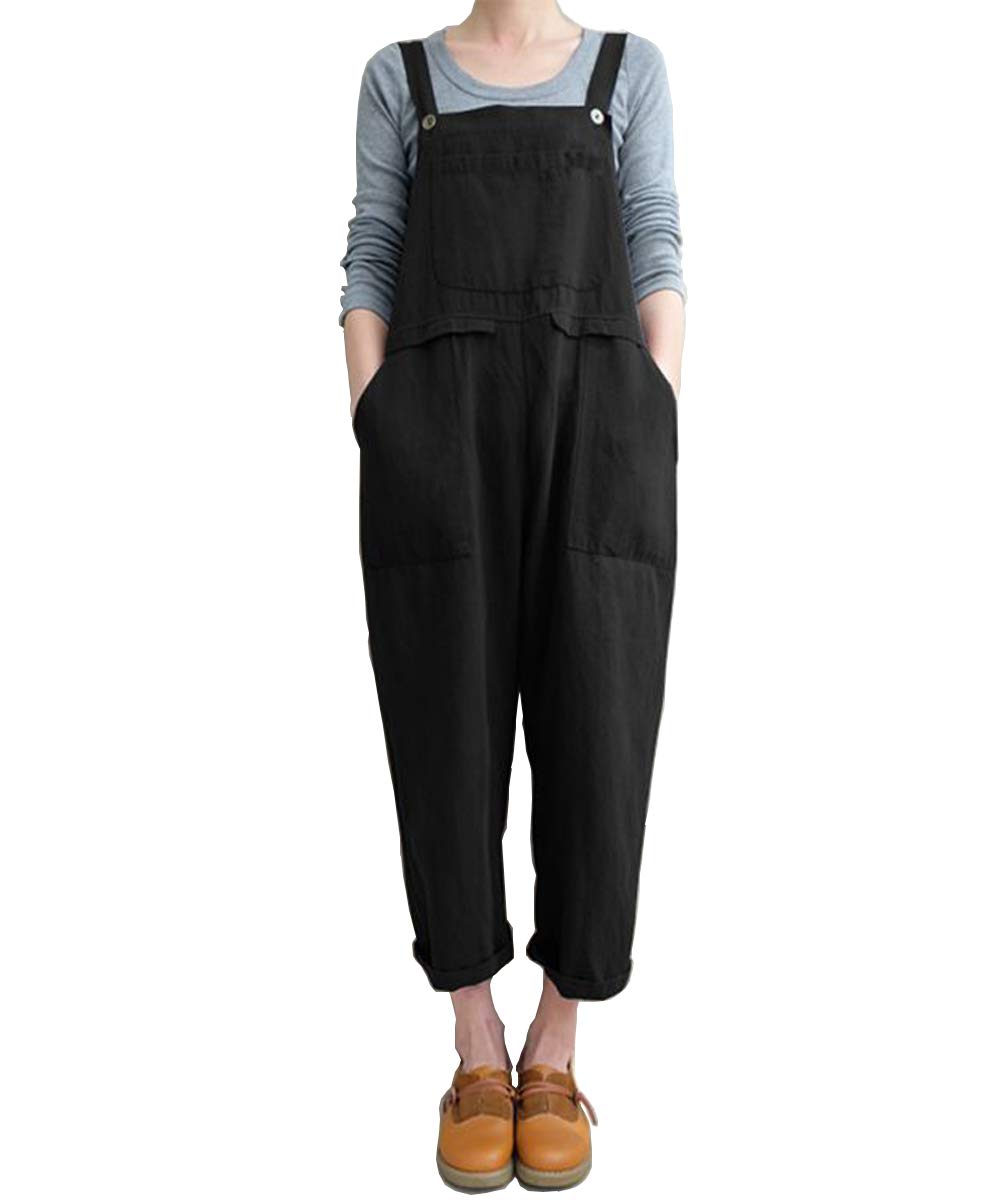 Photo 1 of Aedvoouer Women's Baggy Plus Size Overalls Jumpsuits Wide Leg Harem Pants Casual Rompers ,Large ,Kd-black