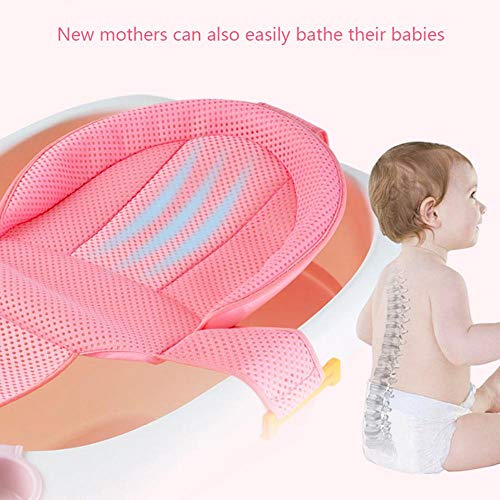 Baby Bathtub Seat for Sit-up Bathing,Newborn Bath Cushion Seat Support Net Bathing Mat,Anti-Slip Soft Comfort Mesh Shower Lounger Basin Pad W/Sling & Pillow (Cross Pink)