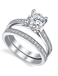 1.25 Carat Round Brilliant Cubic Zirconia Sterling Silver 925 Wedding Engagement Ring Band Set Sizes 4 to 11