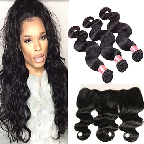 Longqi Hair 7A Brazilian Body Wave Virgin Hair 13X4 Ear to Ear Lace Frontal with 3 Bundles Human hair Extentions (12 14 16+10 Frontal)