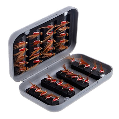 ULKEME 40Pcs Fly Fishing Lure Flies Hooks Feather Baits Fishing Tackle With Box Tool