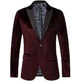 THWEI Mens Velvet Blazer Slim Fit Suit Jacket One Button Tuxedo Blazer Wedding Prom Dinner