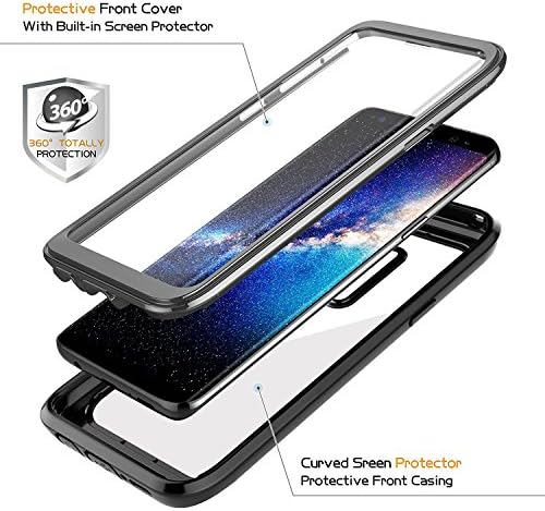 Samsung Galaxy S9 Case, ROMNA Full-Body Rugged Clear Bumper with Built-in Screen Protector, Scratch Resistant Back, 360 Degree Protection, 2018 Release, Black, Shockproof, Dirt Proof, Drop Proof.