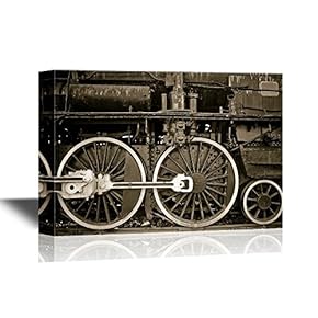 Canvas Wall Art - Old Locomotive Wheel Detail in Warm Black and White - Gallery Wrap Modern Home Art | Ready to Hang - 12x18 inches