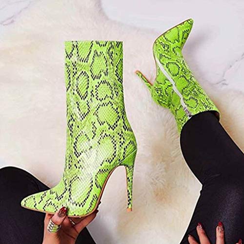 Tantisy ♣↭♣ Women's Fashion Colorful Snake High Heel Ankle Booties Pointed Toe Zip Up Stiletto Mid-Calf Boot Green - Thumbnail 2