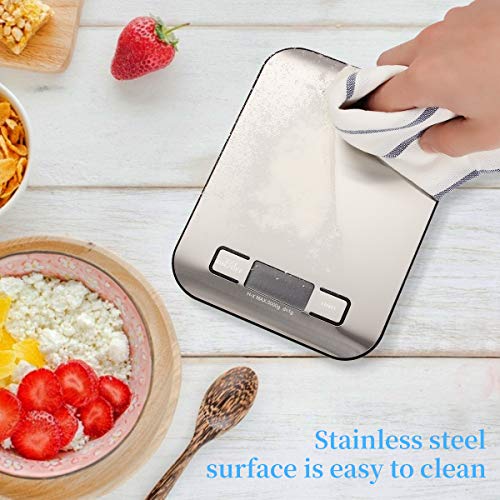 Digital Kitchen Scale, Multifunction Food Scale Measure weight(MAX:11LB/5KG/176OZ) accurately, Stainless Steel Scale digital weight, Tare Function, Large LCD Display, Waterproof and 4 unit