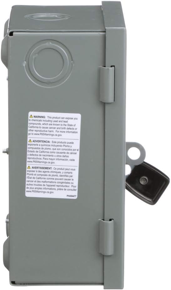 Square D by Schneider Electric L211N 30 Amp 120/240-Volt Two-Pole Indoor Light Duty Fusible Safety Switch with Neutral, Gray - Electrical Outlet Switches - 