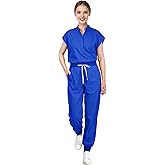 Eadflie Scrubs for Women Set - with Sleeveless Stand-Up Collar Scrub Top & Jogger Scrub Pants, 8-Pocket Design