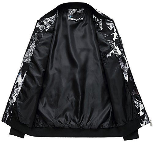 Men's Casual Zipper Front Floral Print Lightweight Bomber Jacket, JK805 Black, M/38 = Tag XL
