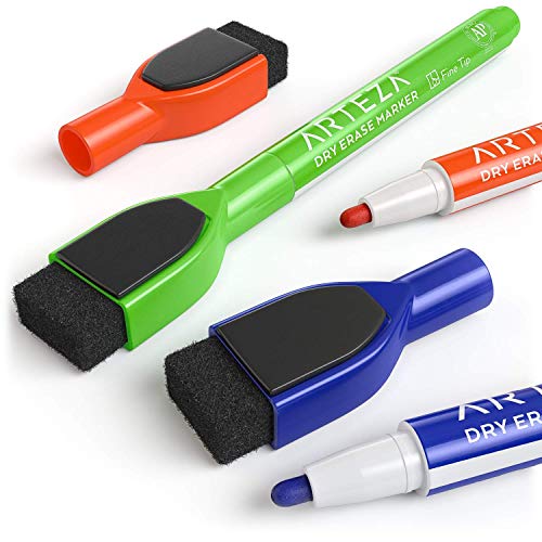 ARTEZA Dry Erase Markers with Eraser, Pack of 60, Fine Tip, 12