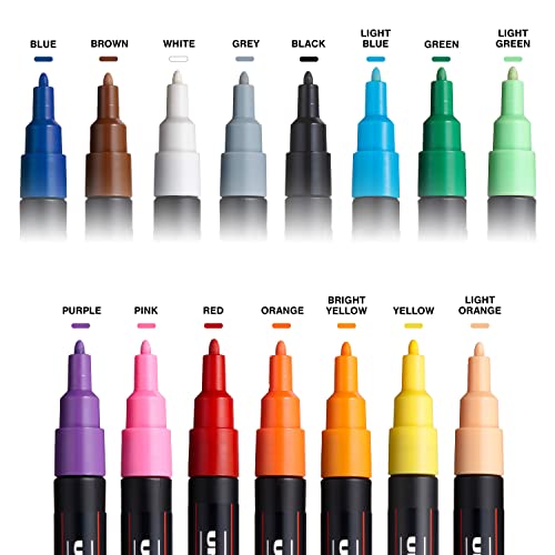 posca Paint Markers, 3M Fine Point Acrylic Paint Pens with Reversible Tips, Art Supplies For Gifts, Decorations Fabric, Metal, Glass, Wood and Canvas, Set of 15