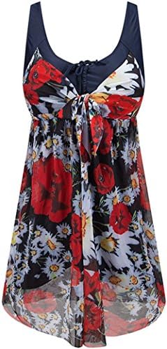 NINEWE Women's One-piece Swimwear Retro Vintage Swimsuit Cover Up Swimdress RedFlower US4-6